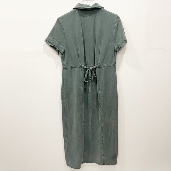 Action Wear USA Military Green Midi Dress Side Slit Small Button Front - Picture 3 of 9